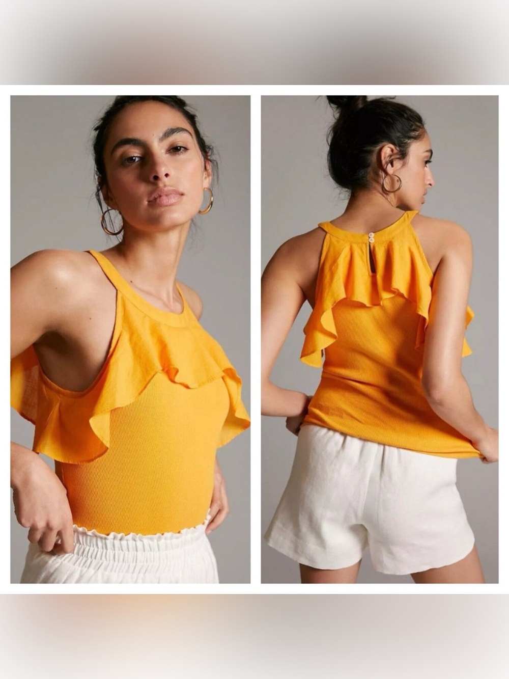 Anthropologie Golden Honey Ruffle Halter Tank